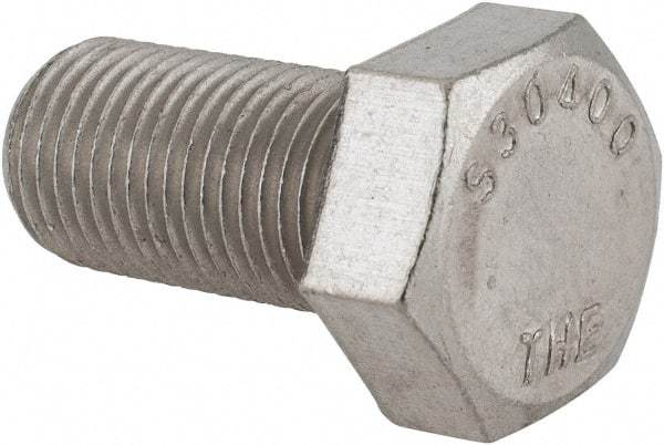 Value Collection - 1/2-20 UNF, 1" Length Under Head Hex Head Cap Screw - Fully Threaded, Grade 316 Stainless Steel, Uncoated, 3/4" Hex - All Tool & Supply