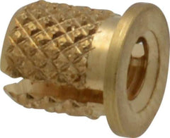 E-Z LOK - #6-32 UNC Brass Flanged Press Fit Threaded Insert for Plastic - 1/4" OAL, 0.199" Insert Diam, 3/16" Hole Diam, 3/16" Drill - All Tool & Supply