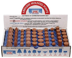 Made in USA - 50 Piece Aluminum Oxide Vitrified Mounted Stone Abrasive Point Set - Includes Shapes A4, A12, A14, A21, A32, A37, A39, A40, W206 & W218 - All Tool & Supply