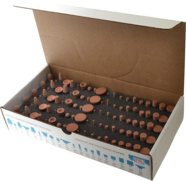 Made in USA - 100 Piece Aluminum Oxide Vitrified Mounted Stone Abrasive Point Set - Includes Shapes B42, B45, B52, B81, B91, B97, B102, B122, B136, W144, W146, W152, W160, W163, W167, W175, W176, W185, W200 & W215 - All Tool & Supply