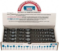 Made in USA - 100 Piece Aluminum Oxide Vitrified Mounted Stone Abrasive Point Set - Includes Shapes B42, B45, B52, B81, B91, B97, B102, B122, B136, W144, W146, W152, W160, W163, W167, W175, W176, W185, W200 & W215 - All Tool & Supply