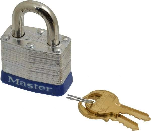 Master Lock - Keyed Alike Retaining Key Conductive Lockout Padlock - 3/4" Shackle Clearance, 9/32" Shackle Diam, 1-1/4" Body Height x 1-9/16" Body Width, Blue, 4 Pins - All Tool & Supply