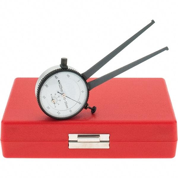 Starrett - 10 to 35mm Inside Dial Caliper Gage - 0.025mm Graduation, 3-1/4" Leg Length, Ball Contact Points - All Tool & Supply