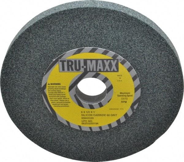 Tru-Maxx - 60 Grit Silicon Carbide Bench & Pedestal Grinding Wheel - 6" Diam x 1" Hole x 1/2" Thick, 5410 Max RPM, K Hardness, Medium Grade , Vitrified Bond - All Tool & Supply