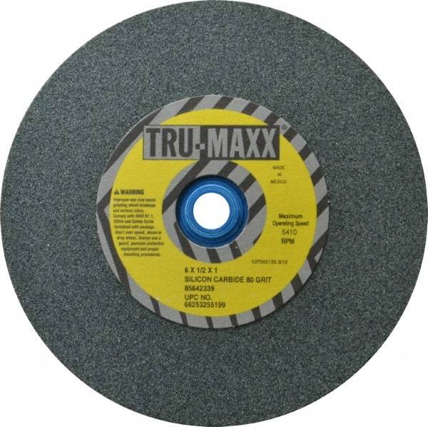 Tru-Maxx - 80 Grit Silicon Carbide Bench & Pedestal Grinding Wheel - 6" Diam x 1" Hole x 1/2" Thick, 5410 Max RPM, K Hardness, Medium Grade , Vitrified Bond - All Tool & Supply