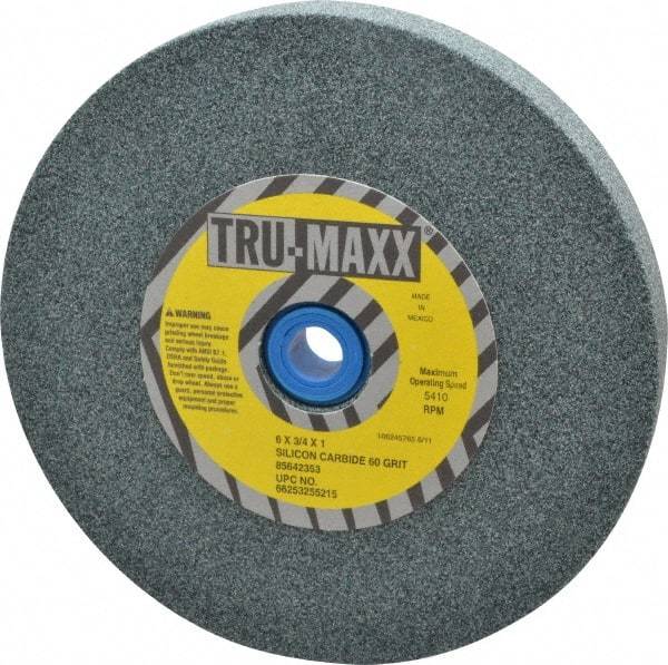 Tru-Maxx - 60 Grit Silicon Carbide Bench & Pedestal Grinding Wheel - 6" Diam x 1" Hole x 3/4" Thick, 5410 Max RPM, K Hardness, Medium Grade , Vitrified Bond - All Tool & Supply