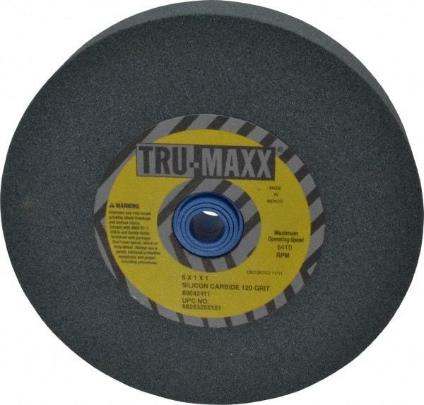 Tru-Maxx - 120 Grit Silicon Carbide Bench & Pedestal Grinding Wheel - 6" Diam x 1" Hole x 1" Thick, 5410 Max RPM, K Hardness, Fine Grade , Vitrified Bond - All Tool & Supply