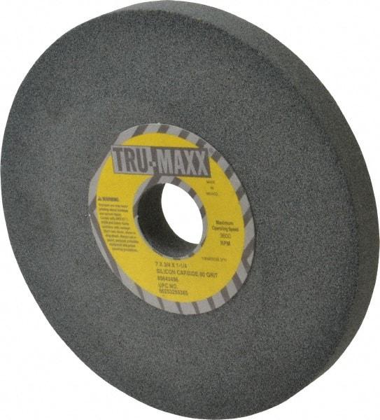 Tru-Maxx - 80 Grit Silicon Carbide Bench & Pedestal Grinding Wheel - 7" Diam x 1-1/4" Hole x 3/4" Thick, 3600 Max RPM, K Hardness, Medium Grade , Vitrified Bond - All Tool & Supply