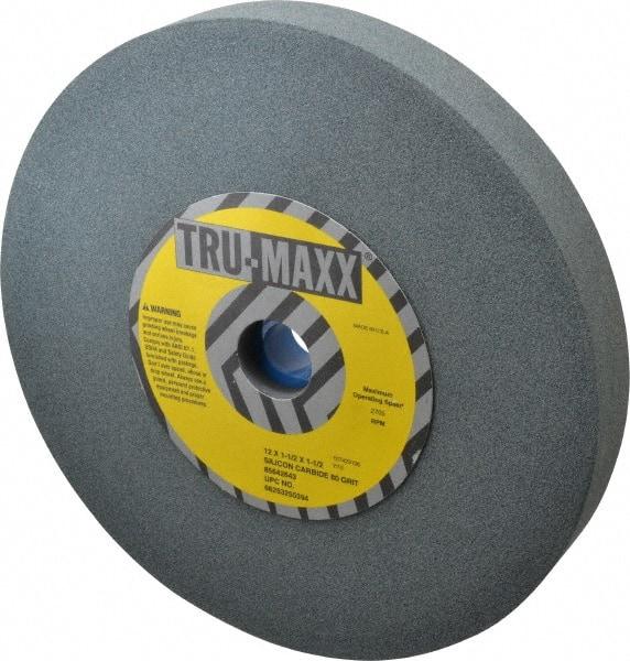 Tru-Maxx - 80 Grit Silicon Carbide Bench & Pedestal Grinding Wheel - 12" Diam x 1-1/2" Hole x 1-1/2" Thick, 2705 Max RPM, K Hardness, Medium Grade , Vitrified Bond - All Tool & Supply