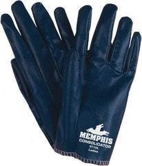 MCR Safety - Size S (7), 8-1/2" Long, Supported, Nitrile Chemical Resistant Gloves - Smooth Finish, Cotton Interlock Knit Lined, Blue - All Tool & Supply