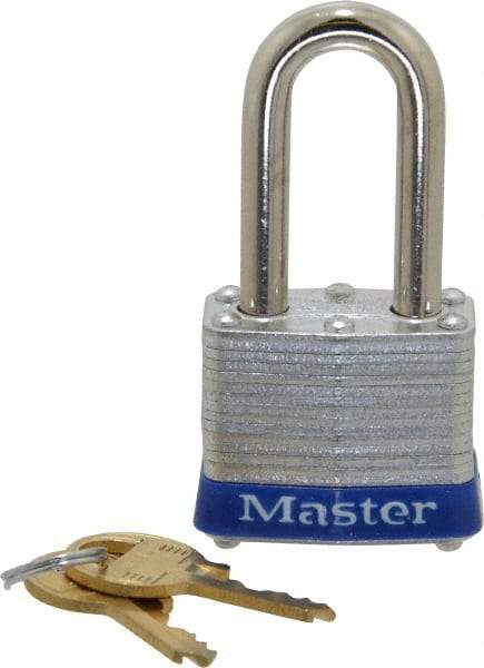 Master Lock - Keyed Alike Retaining Key Conductive Lockout Padlock - 1-1/2" Shackle Clearance, 9/32" Shackle Diam, 1-1/4" Body Height x 1-9/16" Body Width, Blue, 4 Pins - All Tool & Supply