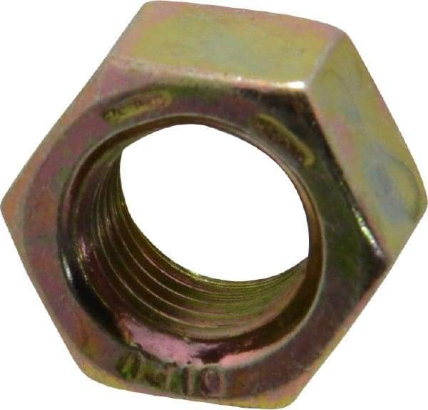 Value Collection - 3/8-24 UNF Steel Right Hand Hex Nut - 9/16" Across Flats, 21/64" High, Zinc Yellow Dichromate Finish - All Tool & Supply