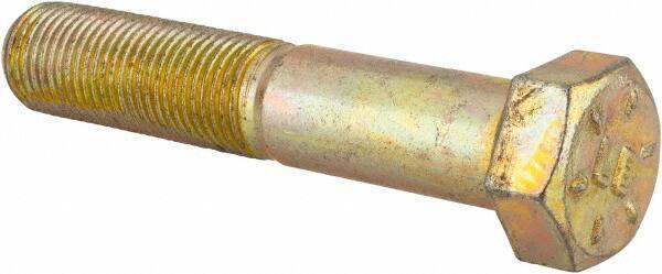 Made in USA - 9/16-18 UNF, 3" Length Under Head Hex Head Cap Screw - Partially Threaded, Grade 8 Alloy Steel, Zinc Yellow Dichromate Finish, 13/16" Hex - All Tool & Supply