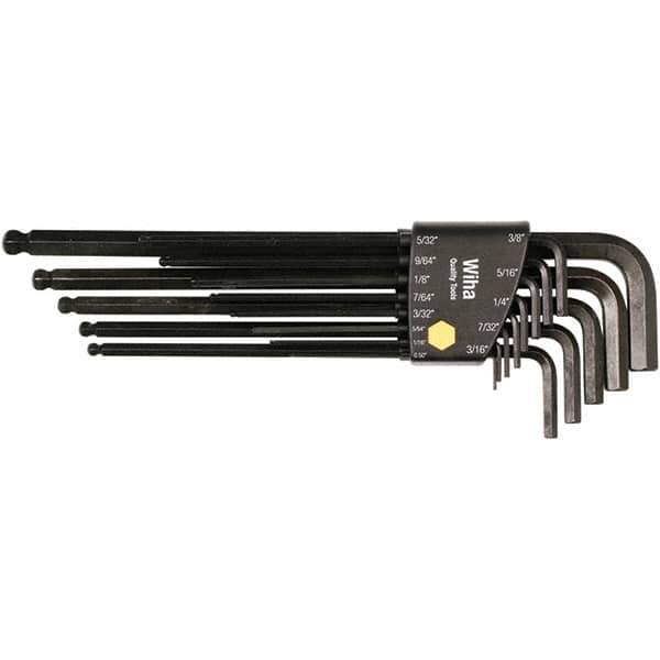 Wiha - 13 Piece, L-Key Long Arm Ball End Hex Key Set - 0.05 to 3/8" Range, Chrome Vanadium Molybdenum - All Tool & Supply