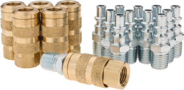 Coilhose Pneumatics - 18 Piece 1/4" Body 1/4 NPT Brass/Steel ARO Pneumatic Coupling Plug Set - All Tool & Supply