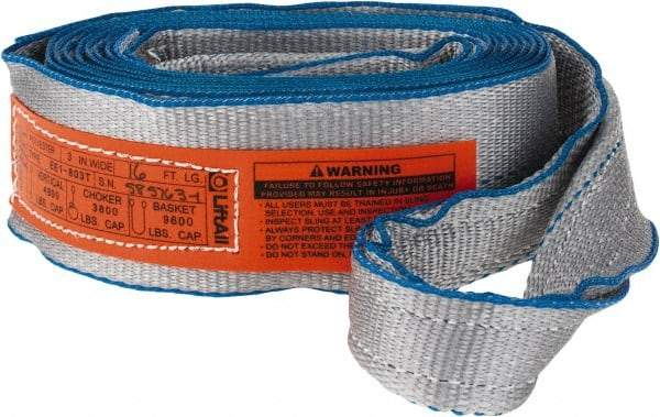 Lift-All - 16' Long x 3" Wide, 4,800 Lb Vertical Capacity, 1 Ply, Polyester Web Sling - 3,800 Lb Choker Capacity, Silver (Color) - All Tool & Supply