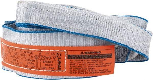 Lift-All - 6' Long x 3" Wide, 4,800 Lb Vertical Capacity, 1 Ply, Polyester Web Sling - 3,800 Lb Choker Capacity, Silver (Color) - All Tool & Supply