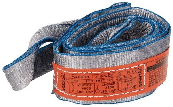 Lift-All - 8' Long x 3" Wide, 4,800 Lb Vertical Capacity, 1 Ply, Polyester Web Sling - 3,800 Lb Choker Capacity, Silver (Color) - All Tool & Supply