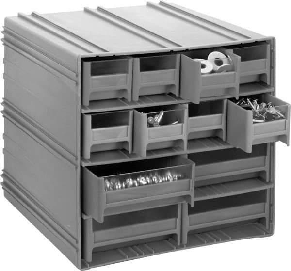 Quantum Storage - 14 Bin Interlocking Storage Cabinets - 11-3/4 Inch Overall Width x 11-3/8 Inch Overall Depth x 11 Inch Overall Height, Gray High Impact Polystyrene Bins - All Tool & Supply