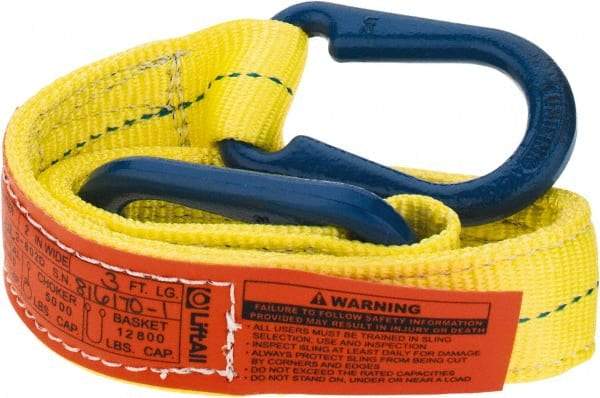 Lift-All - 3' Long x 2" Wide, 6,400 Lb Vertical Capacity, 2 Ply, Polyester Web Sling - 5,000 Lb Choker Capacity, Yellow - All Tool & Supply