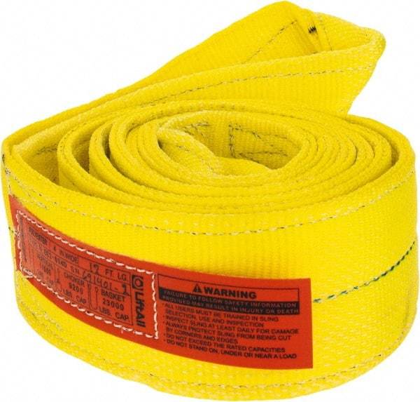 Lift-All - 12' Long x 4" Wide, 11,500 Lb Vertical Capacity, 2 Ply, Polyester Web Sling - 9,200 Lb Choker Capacity, Yellow - All Tool & Supply