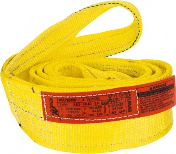 Lift-All - 8' Long x 4" Wide, 11,500 Lb Vertical Capacity, 2 Ply, Polyester Web Sling - 9,200 Lb Choker Capacity, Yellow - All Tool & Supply