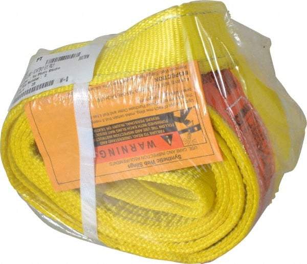 Lift-All - 6' Long x 4" Wide, 11,500 Lb Vertical Capacity, 2 Ply, Polyester Web Sling - 9,200 Lb Choker Capacity, Yellow - All Tool & Supply