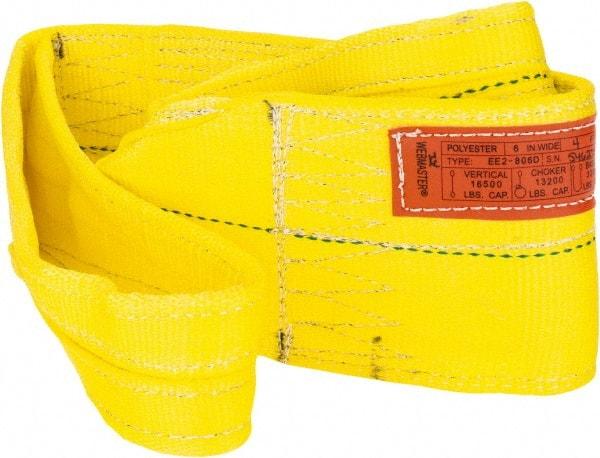 Lift-All - 4' Long x 6" Wide, 16,300 Lb Vertical Capacity, 2 Ply, Polyester Web Sling - 13,000 Lb Choker Capacity, Yellow - All Tool & Supply