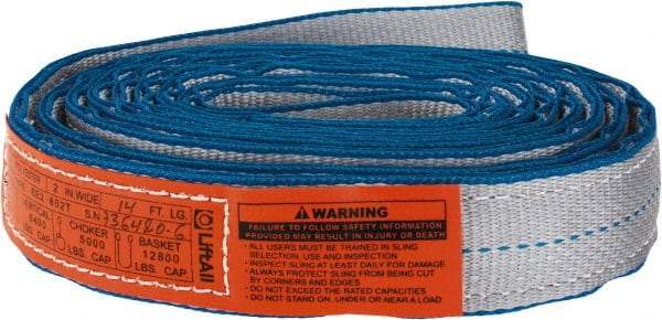 Lift-All - 14' Long x 2" Wide, 6,400 Lb Vertical Capacity, 2 Ply, Polyester Web Sling - 5,000 Lb Choker Capacity, Silver (Color) - All Tool & Supply