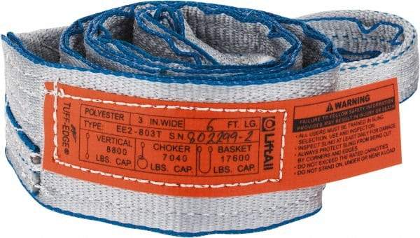 Lift-All - 6' Long x 3" Wide, 8,600 Lb Vertical Capacity, 2 Ply, Polyester Web Sling - 6,900 Lb Choker Capacity, Silver (Color) - All Tool & Supply