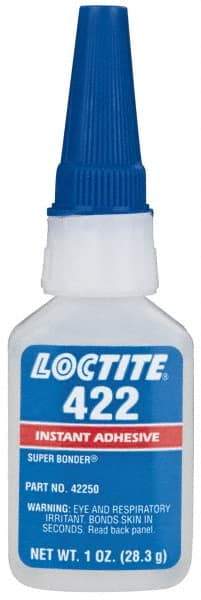 Loctite - 1 oz Bottle Clear Instant Adhesive - Series 422, 30 sec Working Time, 24 hr Full Cure Time, Bonds to Metal, Plastic & Rubber - All Tool & Supply