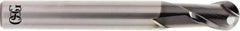 OSG - 1/8" Diam, 3/16" LOC, 2 Flute Solid Carbide Ball End Mill - TiAlN Finish, Single End, 2" OAL, 1/4" Shank Diam, Spiral Flute - All Tool & Supply