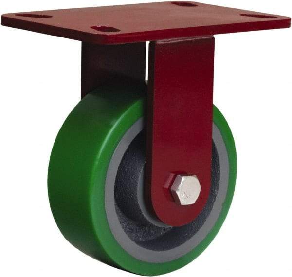 Hamilton - 5" Diam x 2" Wide x 6-3/4" OAH Top Plate Mount Rigid Caster - Polyurethane Mold onto Cast Iron Center, 1,050 Lb Capacity, Sealed Precision Ball Bearing, 4-1/2 x 6-1/2" Plate - All Tool & Supply