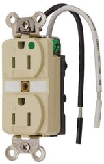 Hubbell Wiring Device-Kellems - 125 VAC, 15 Amp, 5-15R NEMA Configuration, Ivory, Hospital Grade, Self Grounding Duplex Receptacle - 1 Phase, 2 Poles, 3 Wire, Flush Mount, Chemical, Corrosion and Impact Resistant, Tamper Resistant - All Tool & Supply