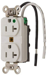 Hubbell Wiring Device-Kellems - 125 VAC, 20 Amp, 5-20R NEMA Configuration, White, Hospital Grade, Self Grounding Duplex Receptacle - 1 Phase, 2 Poles, 3 Wire, Flush Mount, Chemical, Corrosion and Impact Resistant, Tamper Resistant - All Tool & Supply