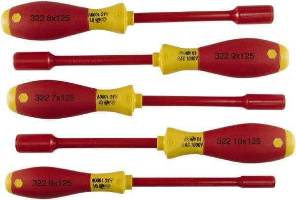 Wiha - 5 Piece 6 to 10mm Insulated Nutdriver Set - Insulated Handle - All Tool & Supply