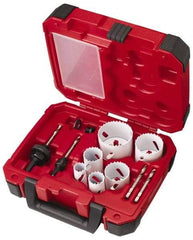 Milwaukee Tool - 10 Piece, 7/8" to 2-1/2" Saw Diam, Electrician's Hole Saw Kit - Bi-Metal, Toothed Edge, Pilot Drill Model No. 49-56-8010, Includes 6 Hole Saws - All Tool & Supply