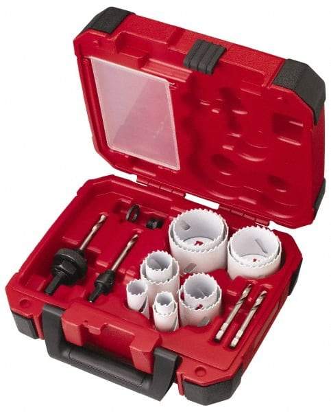 Milwaukee Tool - 15 Piece, 3/4" to 2-1/2" Saw Diam, General Purpose Hole Saw Kit - Bi-Metal, Toothed Edge, Pilot Drill Model No. 49-56-8010, Includes 11 Hole Saws - All Tool & Supply