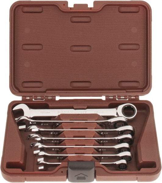 Paramount - 7 Piece, 10mm to 18mm, Ratcheting Combination Wrench Set - Metric Measurement Standard, Full Polish Chrome Finish, Comes in Blow Molded Case - All Tool & Supply