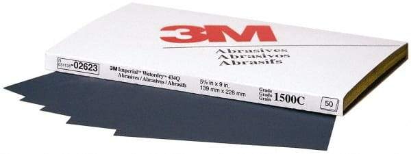 3M - 1,500 Grit, Silicon Carbide Sanding Sheet - 9" Long x 5-1/2" Wide, Ultra Fine Grade, C Weighted Paper Backing - All Tool & Supply