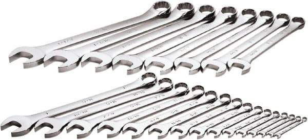 SK - 23 Piece, 1/4" to 1-1/2", 12 Point Combination Wrench Set - Inch Measurement Standard, Chrome Finish, Comes in Rack - All Tool & Supply