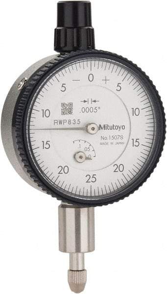 Mitutoyo - 1/8" Range, 0-25-0 Dial Reading, 0.0005" Graduation Dial Drop Indicator - 1-5/8" Dial, 0.05" Range per Revolution, 0.0005" Accuracy, Revolution Counter - All Tool & Supply