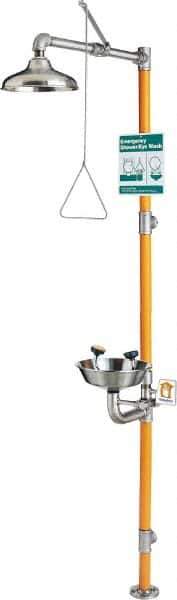 PRO-SAFE - 1-1/4" Inlet, 20 GPM shower Flow, Drench shower, Eye & Face Wash Station - Bowl, Triangular Pull Rod & Push Flag Activated, Stainless Steel Pipe, Stainless Steel Shower Head, 3 GPM Bowl Flow, Corrosion Resistant, Top or Mid Supply - All Tool & Supply