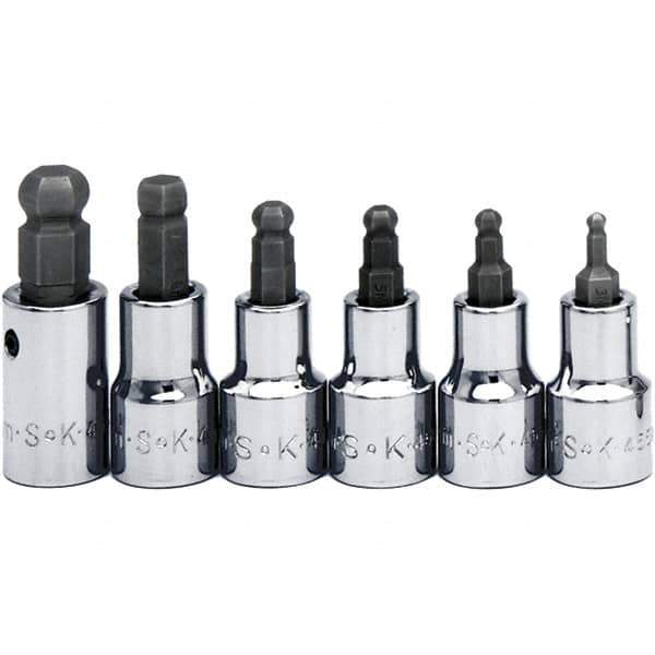 SK - 6 Piece 3/8" Drive Inch Ball Hex Bit Socket Set - 5/32 to 3/8" Hex - All Tool & Supply