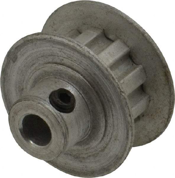 Power Drive - 10 Tooth, 3/16" Inside x 0.617" Outside Diam, Hub & Flange Timing Belt Pulley - 1/4" Belt Width, 0.637" Pitch Diam, 0.438" Face Width, Aluminum - All Tool & Supply