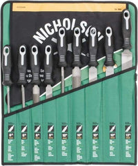 Nicholson - 9 Piece American Pattern File Set - 6", 8", 10", 12" Long, Bastard Coarseness, Set Includes Flat, Half Round, Mill, Round, Slim Taper - All Tool & Supply