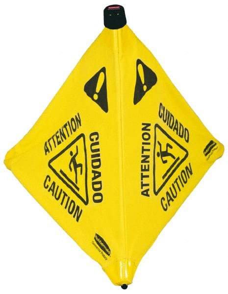 Rubbermaid - Caution, 21" Wide x 30" High, Plastic Floor Sign - POP-UP, Black on Yellow, For Accident Prevention - All Tool & Supply