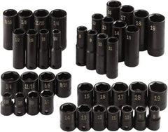 SK - 40 Piece 3/8" Drive Standard Socket Set - 6 Points, 5/16 to 3/4", 8 to 19mm, Inch/Metric Measurement Standard - All Tool & Supply