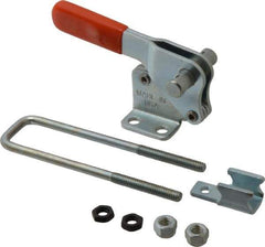 Lapeer - 1,000 Lb Capacity, Vertical, U Hook, Flanged Base, Carbon Steel Pull Action Latch Clamp - 2" Drawing Movement, 4" OAL, Straight Handle - All Tool & Supply