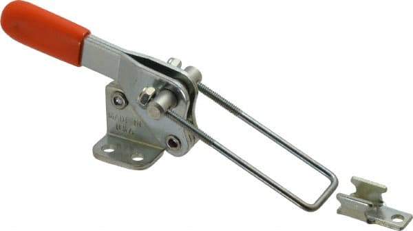 Lapeer - 500 Lb Capacity, Vertical, U Hook, Flanged Base, Carbon Steel Pull Action Latch Clamp - 1-1/2" Drawing Movement, 3-1/8" OAL, Straight Handle - All Tool & Supply